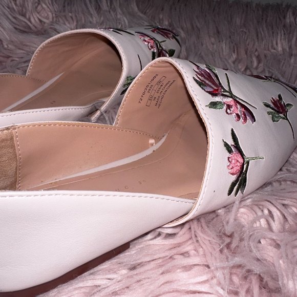 ZARA Embroidered Floral Faux Vegan Leather Pink Flat Loafers Shoes - US 8 - Picture 9 of 10